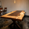 Two-Tone Live Edge Dining Table – Black Walnut & Curly Maple