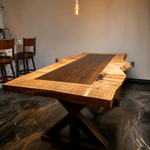 Two-Tone Live Edge Dining Table – Black Walnut & Curly Maple