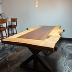 Two-Tone Live Edge Dining Table – Black Walnut & Curly Maple