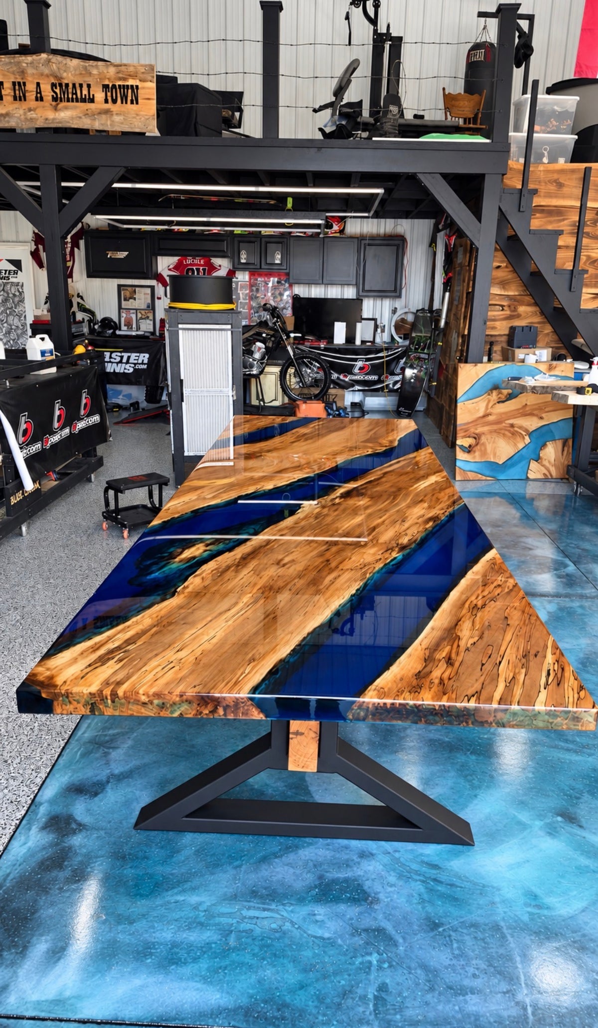 Midnight River | 12-Foot Spalted Maple & Blue Epoxy River Table – WOODBROS