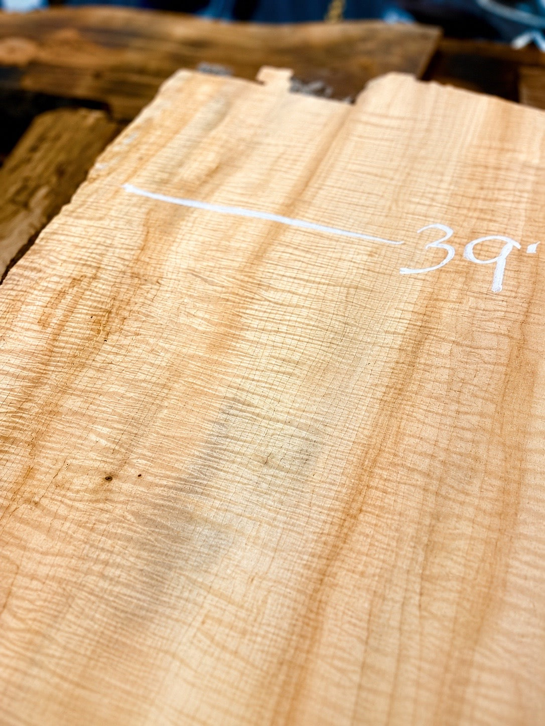 Curly Maple Live Edge kiln dried Slab – 102” x 39” x 2”