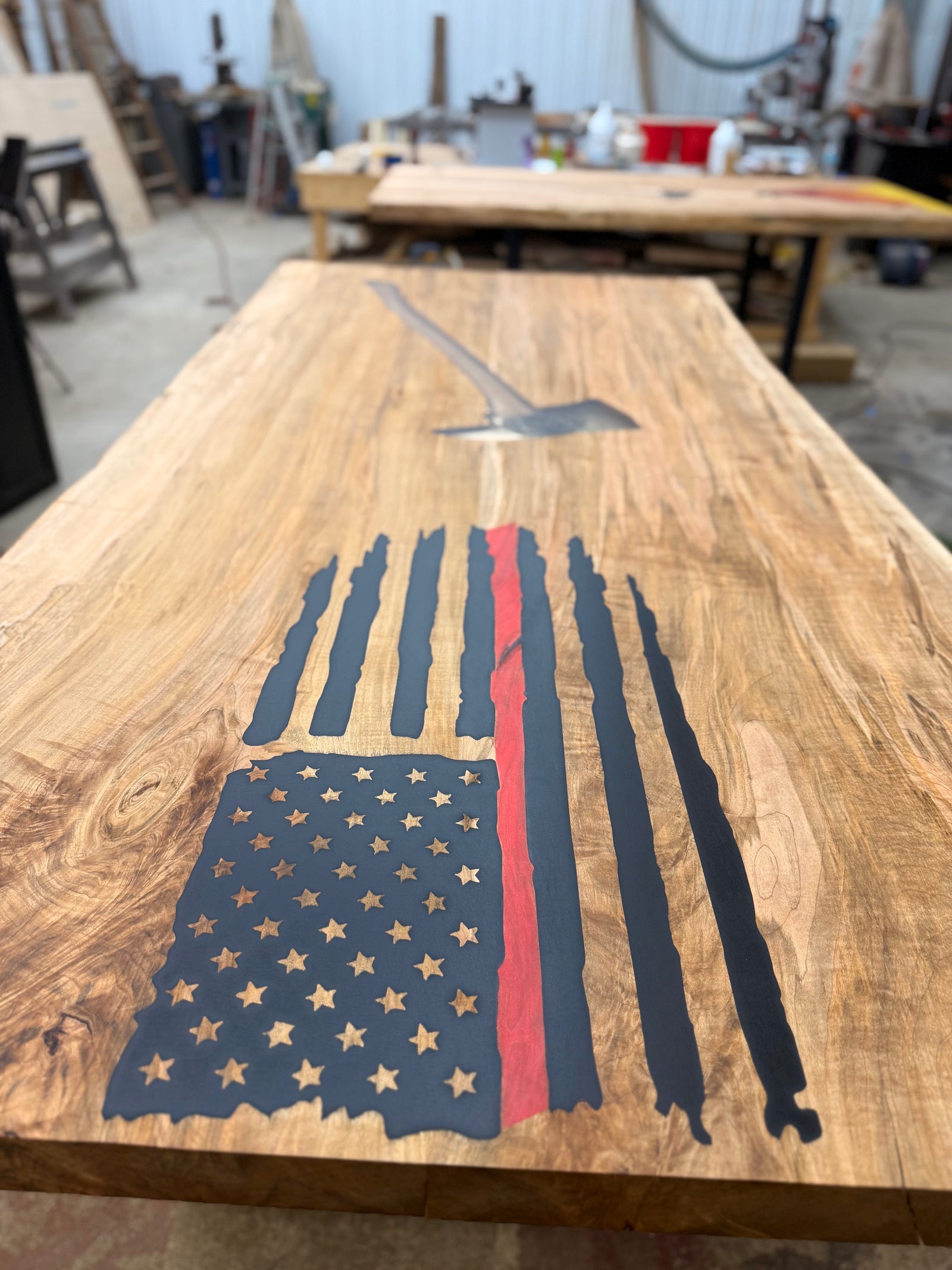 CUSTOM CNC TABLE WITH EPOXY & AXE