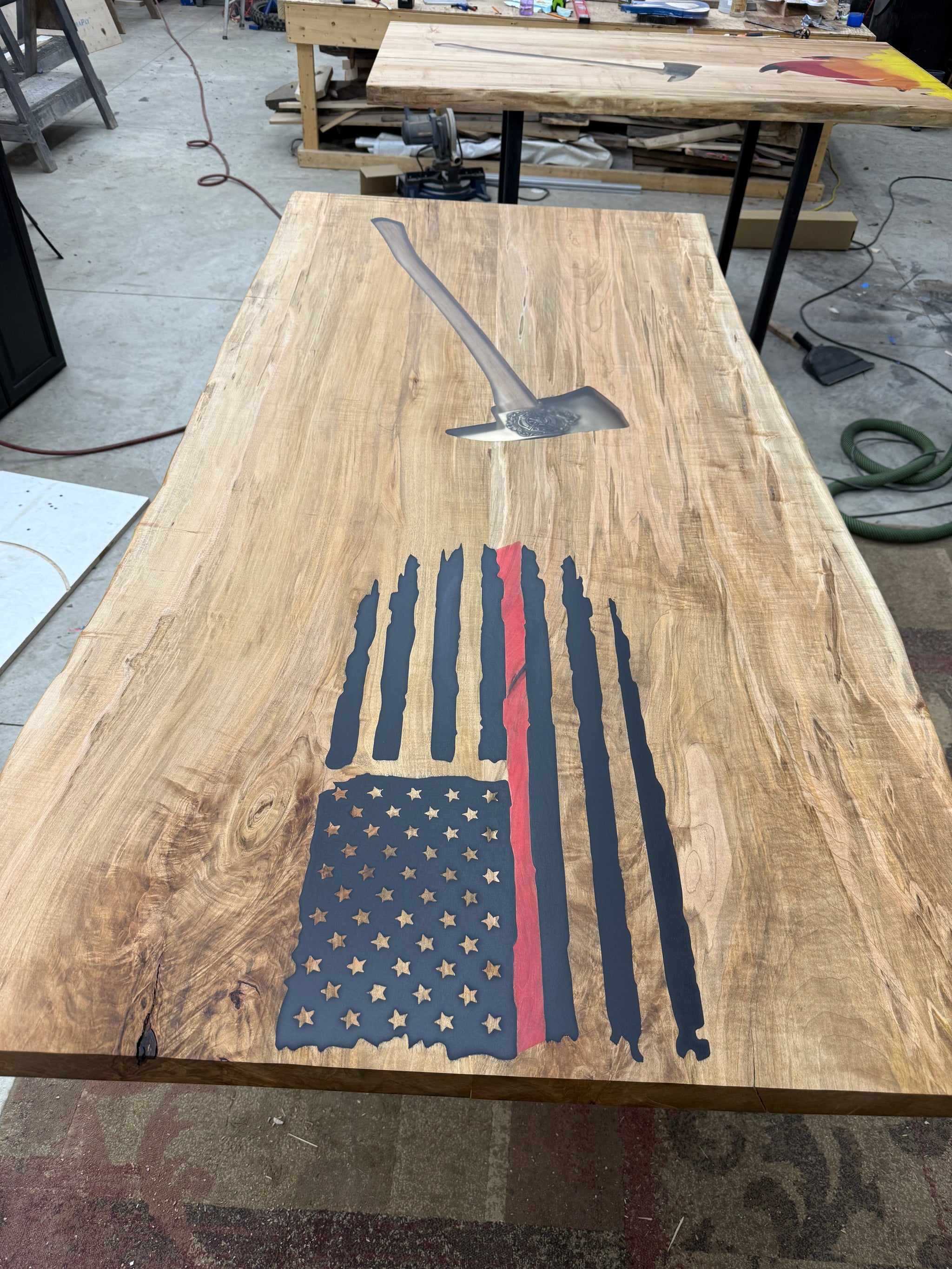CUSTOM CNC TABLE WITH EPOXY & AXE